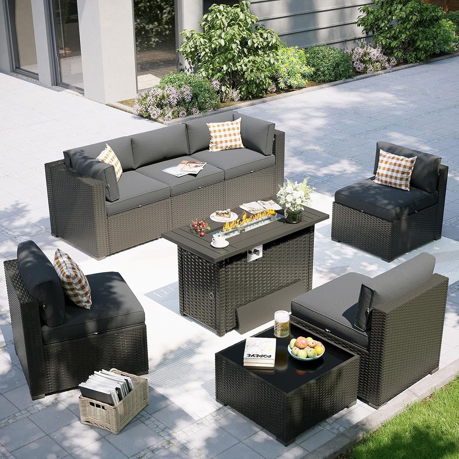 Outdoor Furniture And Fire Pit - Set Furnitur Patio dengan Meja Perapian,