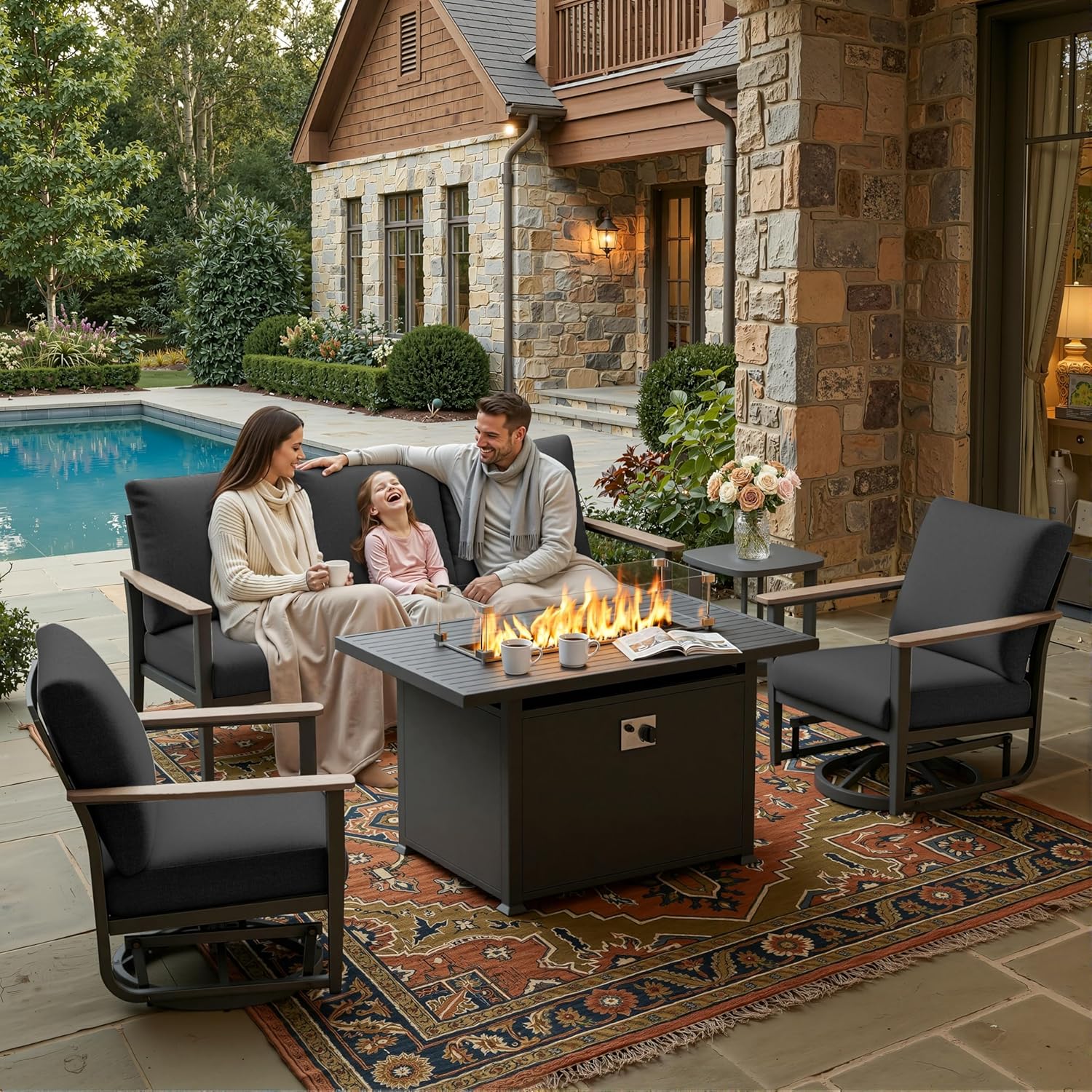 Outdoor Furniture And Fire Pit - Set Kursi Patio Aluminium 5 Buah