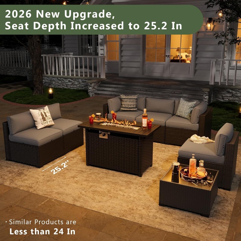 Outdoor Furniture And Fire Pit - Set Furnitur Teras Aoxun 8 Buah
