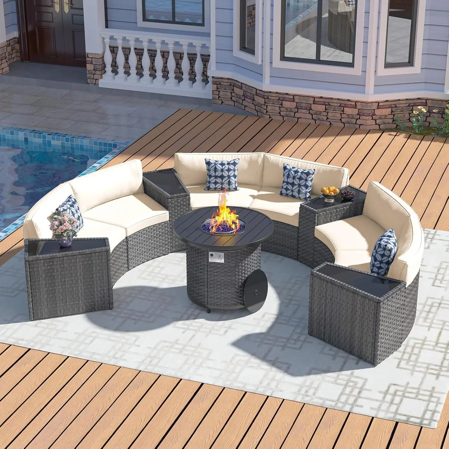 L Set Furnitur Teras dengan Me - Outdoor Furniture And Fire Pit ulasan dan harga