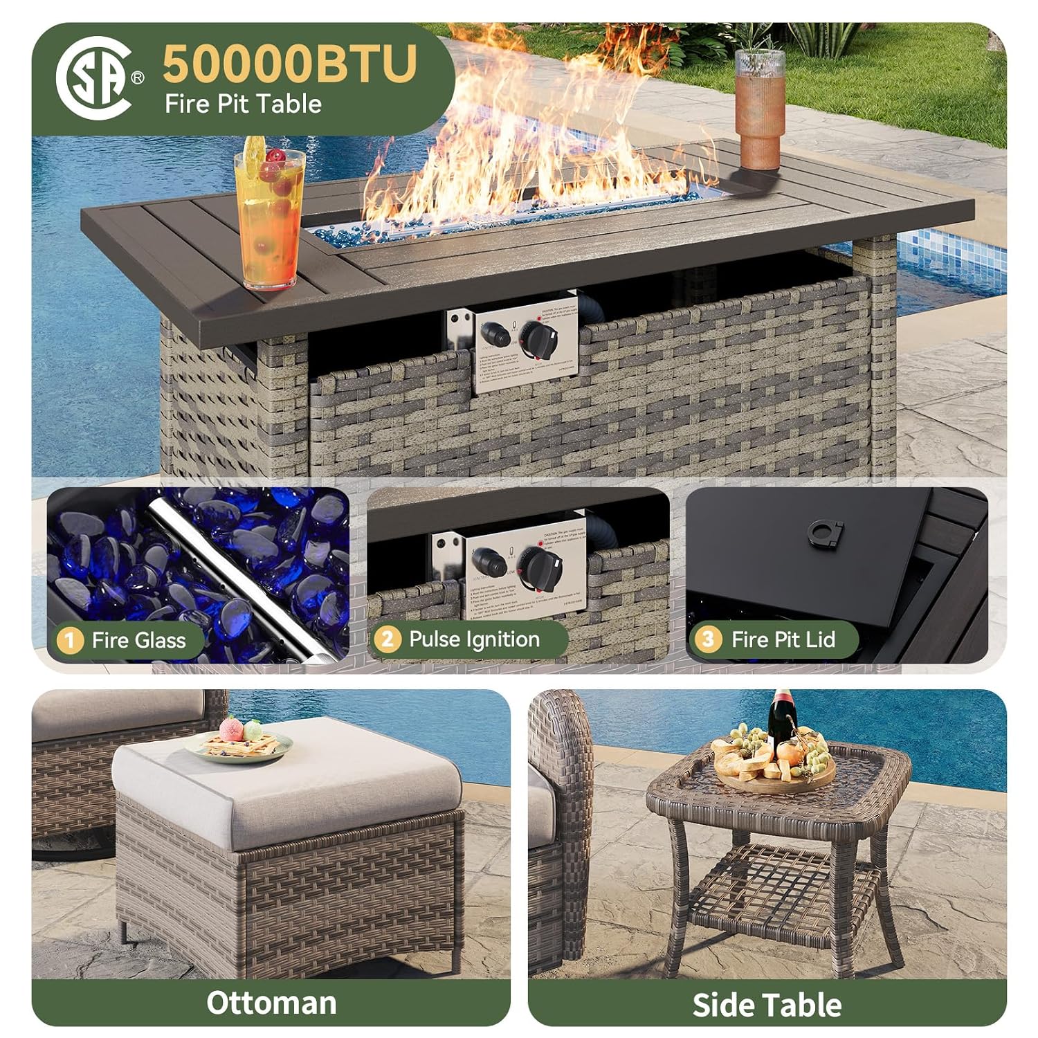 Set Patio Rotan 7 Bagian denga - Outdoor Furniture And Fire Pit ulasan dan harga