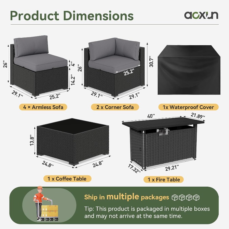 Set Furnitur Teras Aoxun 8 Bua - Outdoor Furniture And Fire Pit ulasan dan harga