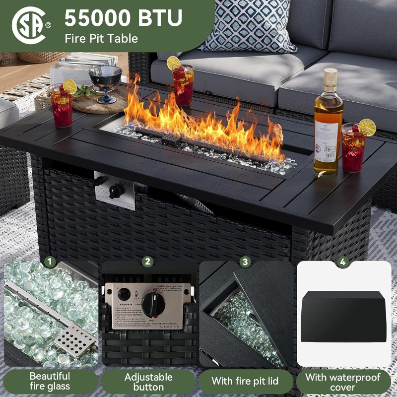 Set Furnitur Teras Aoxun 8 Bua - Outdoor Furniture And Fire Pit ulasan dan harga